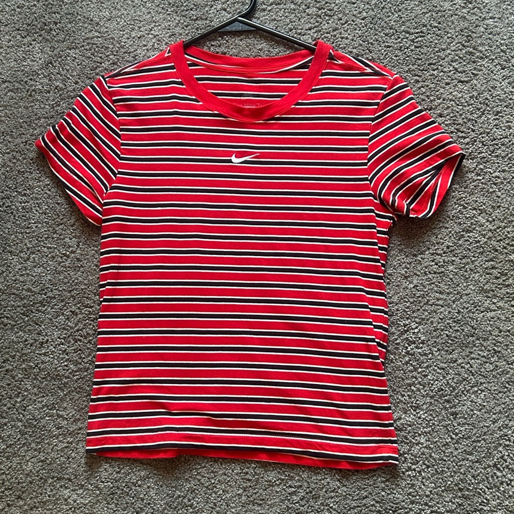 Nike Red and Black Striped Tee